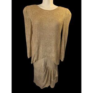 Damianou Vintage Gold Metallic Knit Dress M/L USA